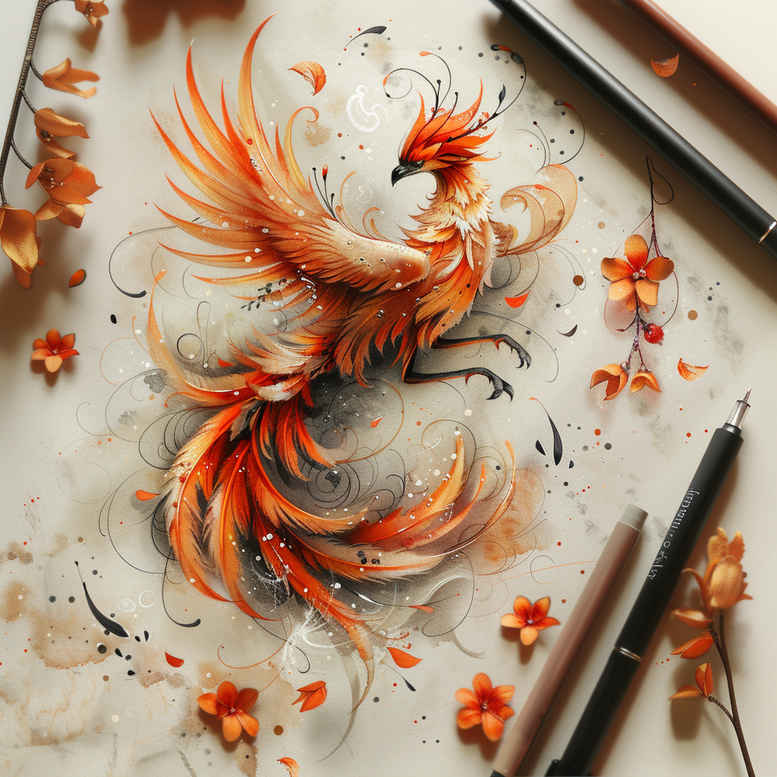 phoenix-with-wavy-lines-for-men – tattoo design ideas free ai generated – neotraditional-classic-motifs – for-fingers – Gallery: phoenix-inkby-ai