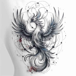 phoenix-with-wavy-lines-for-men – tattoo design ideas free ai generated – neotraditional-solid-blacks – for-nape – Gallery: phoenix-inkby-ai
