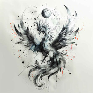 phoenix-with-wavy-lines-for-men – tattoo design ideas free ai generated – realism-reflective-light – for-collarbone – Gallery: phoenix-inkby-ai