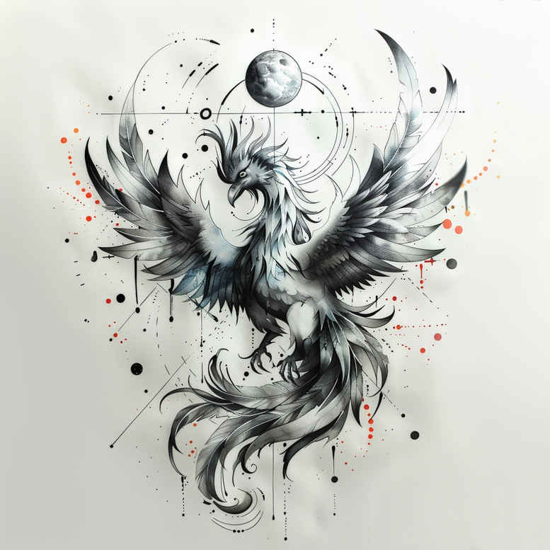 phoenix-with-wavy-lines-for-men – tattoo design ideas free ai generated – realism-reflective-light – for-collarbone – Gallery: phoenix-inkby-ai