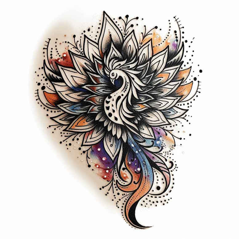 phoenix tattoo design ideas Surrealism transcendent fiery flame for lower chest