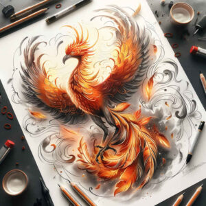 phoenix tattoo design ideas Surrealism fragmentation fiery flight for collarbone