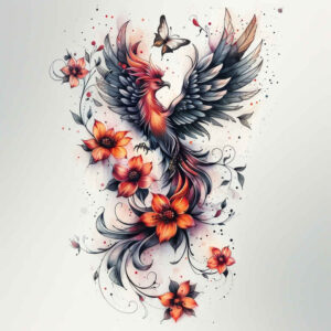 phoenix tattoo design ideas strong contrast fiery flight for fingers