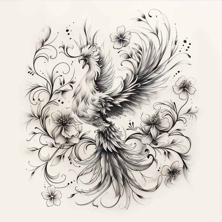 phoenix tattoo design ideas Realism studio quality fiery tail for fingers