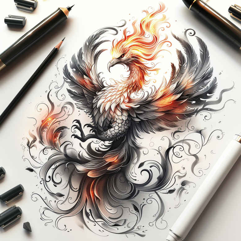 phoenix tattoo design ideas Realism reflection effect hope symbol meaning courage