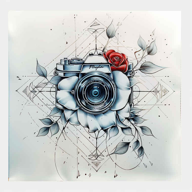 black-and-white-photography-tattoo – tattoo design ideas free ai generated – airy-touch – for-lower-leg – Gallery: photography-inkby-ai
