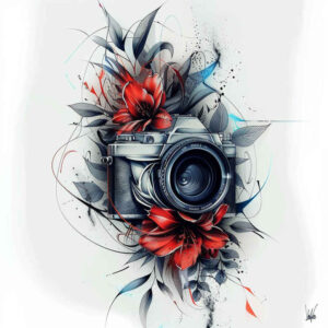 black-and-white-photography-tattoo – tattoo design ideas free ai generated – single-dot – for-elbow – Gallery: photography-inkby-ai