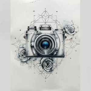 black-and-white-photography-tattoo – tattoo design ideas free ai generated – small-detail – for-elbow – Gallery: photography-inkby-ai