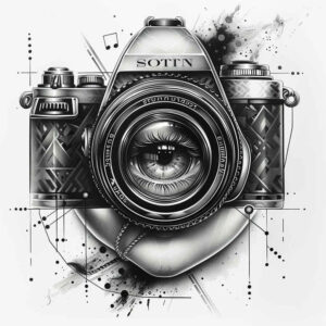 camera-tattoo – tattoo design ideas free ai generated – crisp-outline – for-thigh – Gallery: photography-inkby-ai