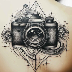 camera-tattoo – tattoo design ideas free ai generated – elemental – for-collarbone – Gallery: photography-inkby-ai