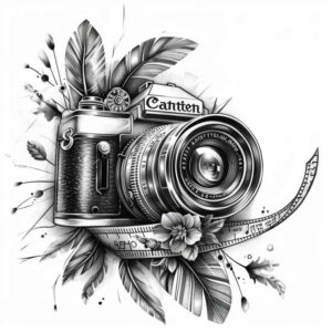 camera-tattoo – tattoo design ideas free ai generated – thin-line – for-sternum – Gallery: photography-inkby-ai