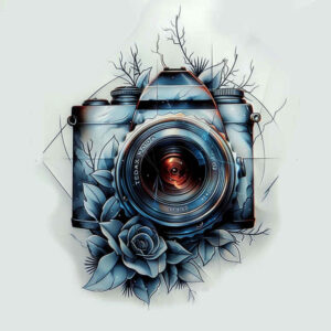 creative-photography-tattoo – tattoo design ideas free ai generated – outline-only – for-lower-thigh – Gallery: photography-inkby-ai