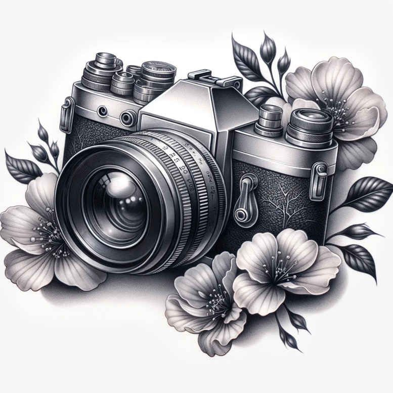light-motif-photography-tattoo – tattoo design ideas free ai generated – essential-lines – for-behind-ear – Gallery: photography-inkby-ai