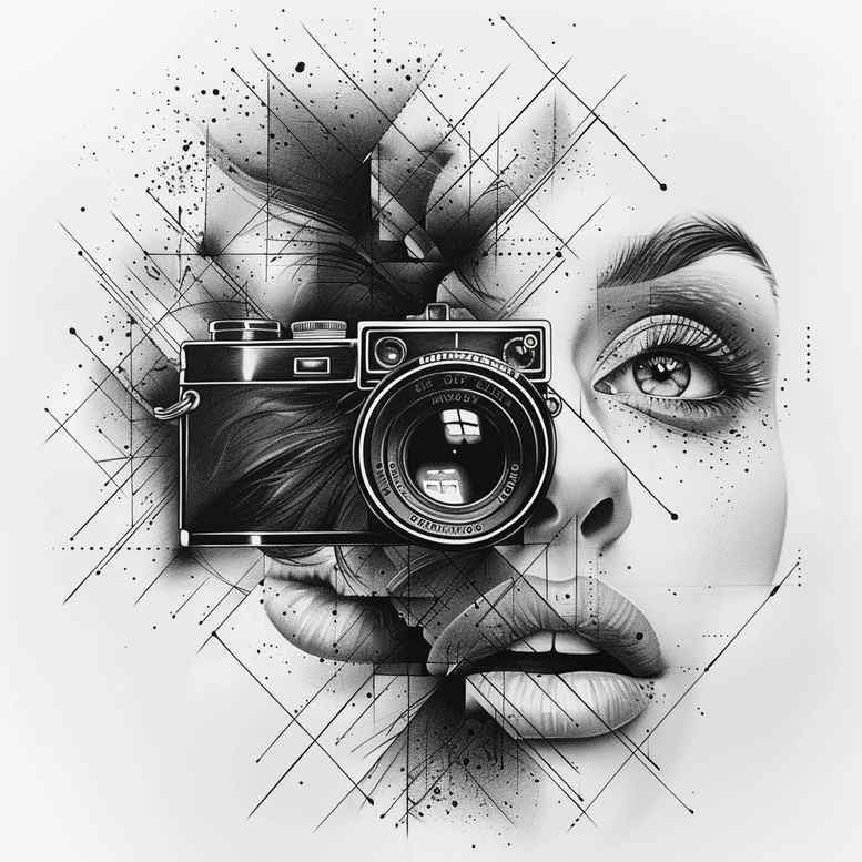 perspective-photography-tattoo – tattoo design ideas free ai generated – punctual – for-thigh – Gallery: photography-inkby-ai