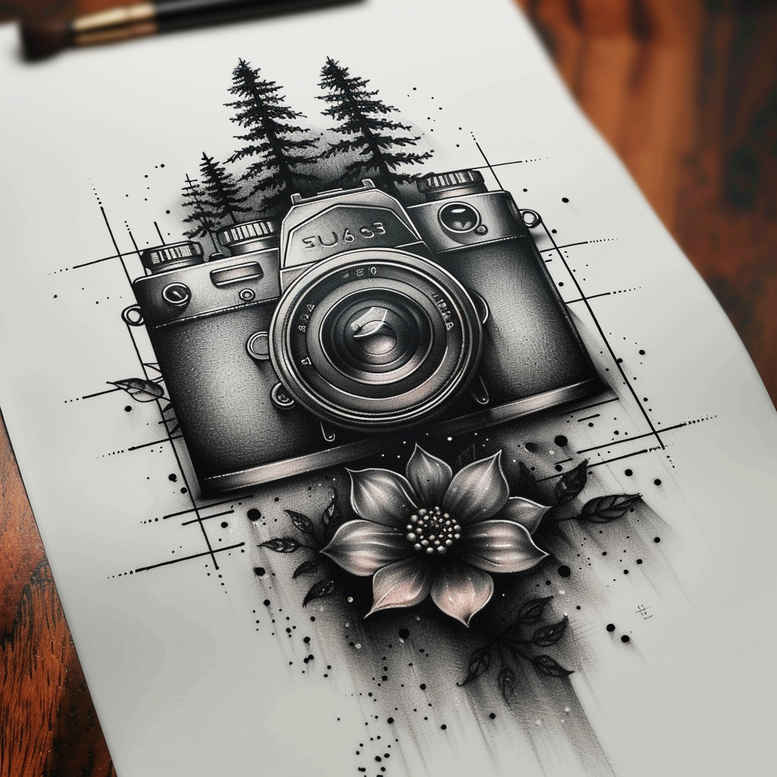 photography-passion-tattoo – tattoo design ideas free ai generated – tiny-detail – for-lower-thigh – Gallery: photography-inkby-ai