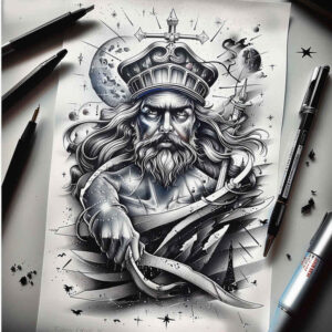 authority-god-tattoo – tattoo design ideas free ai generated – stitched – for-side-torso – Gallery: poseidon-inkby-ai