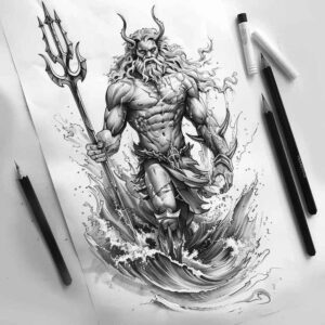 deep-water-god-tattoo – tattoo design ideas free ai generated – tattered-clothing – for-upper-arm – Gallery: poseidon-inkby-ai
