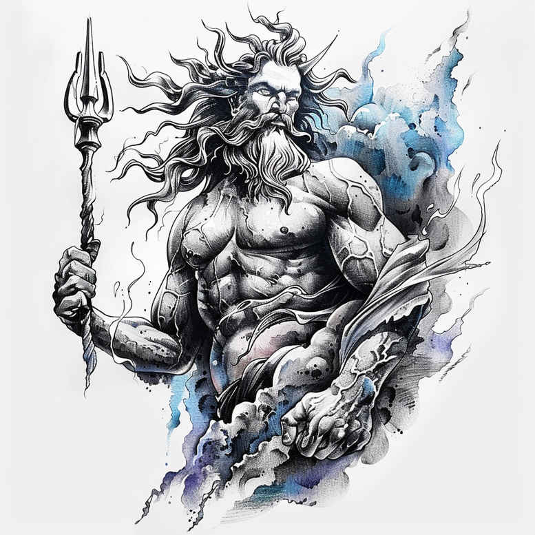 fish-god-tattoo – tattoo design ideas free ai generated – despair – for-back-shoulder – Gallery: poseidon-inkby-ai
