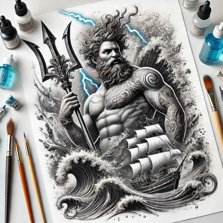 greek-mythology-tattoo – tattoo design ideas free ai generated – chilling – for-forearm – Gallery: poseidon-inkby-ai