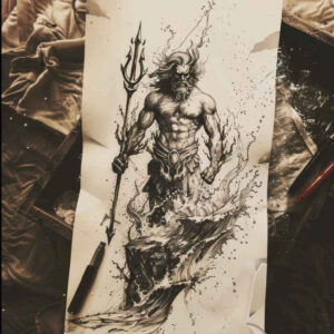 mythical-god-tattoo – tattoo design ideas free ai generated – spirit – for-calf – Gallery: poseidon-inkby-ai