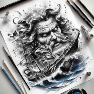 ocean-depth-god-tattoo – tattoo design ideas free ai generated – crawling – for-sternum – Gallery: poseidon-inkby-ai