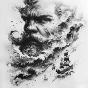 ocean-ruler-tattoo – tattoo design ideas free ai generated – gagged – for-side-torso – Gallery: poseidon-inkby-ai