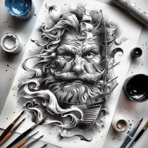 sailor-protector-tattoo – tattoo design ideas free ai generated – freaky – for-inner-arm – Gallery: poseidon-inkby-ai