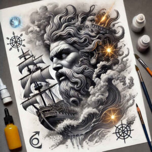 sea-authority-god-tattoo – tattoo design ideas free ai generated – demonic – for-upper-arm – Gallery: poseidon-inkby-ai