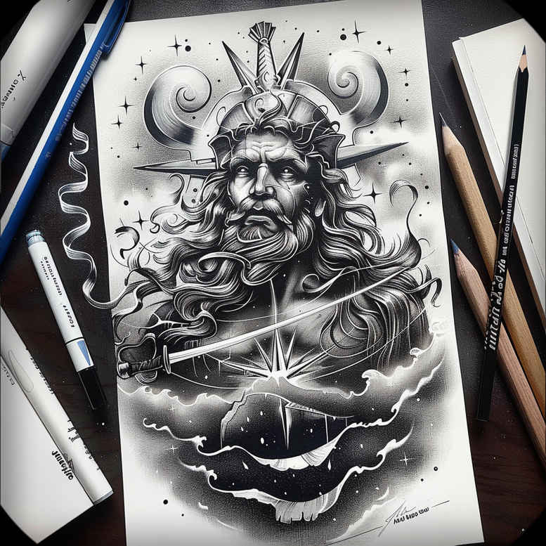 sea-authority-god-tattoo – tattoo design ideas free ai generated – lurking – for-foot – Gallery: poseidon-inkby-ai