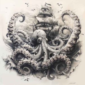 sea-monster-tattoo – tattoo design ideas free ai generated – screaming – for-knee – Gallery: poseidon-inkby-ai