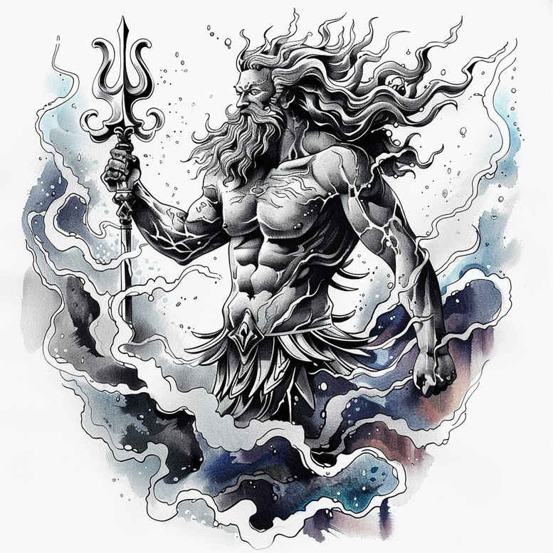 sea-river-god-tattoo – tattoo design ideas free ai generated – ominous – for-wrist – Gallery: poseidon-inkby-ai