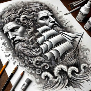 poseidon tattoo design ideas Surrealism esoteric abyssal lord for wrist