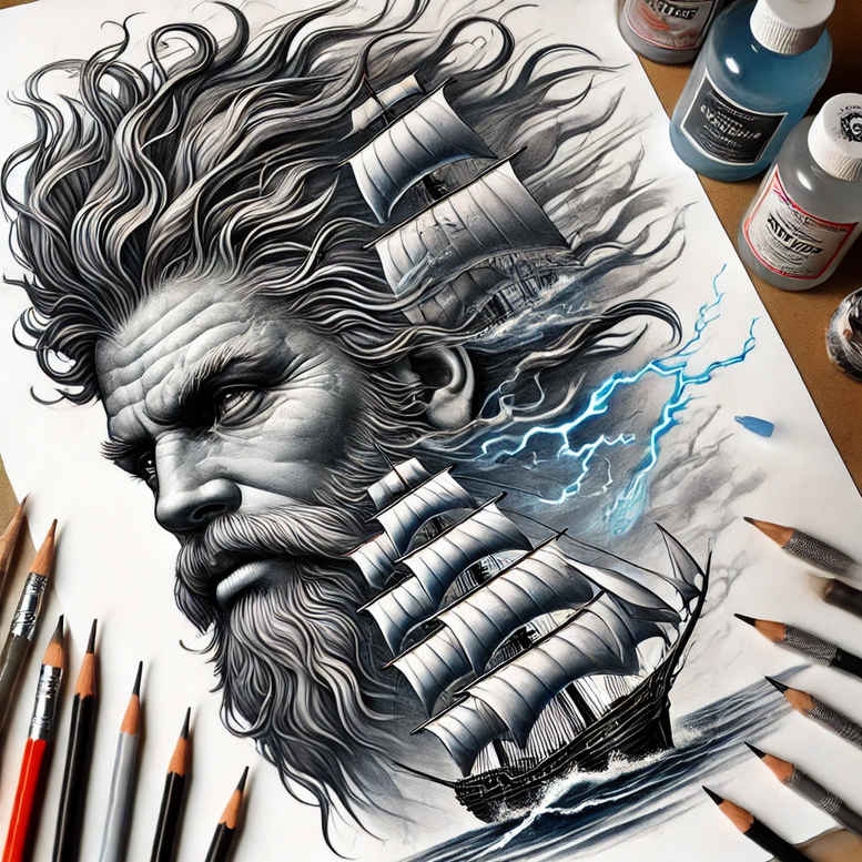 poseidon tattoo design ideas Realism skin realism ancient tide stands for endurance