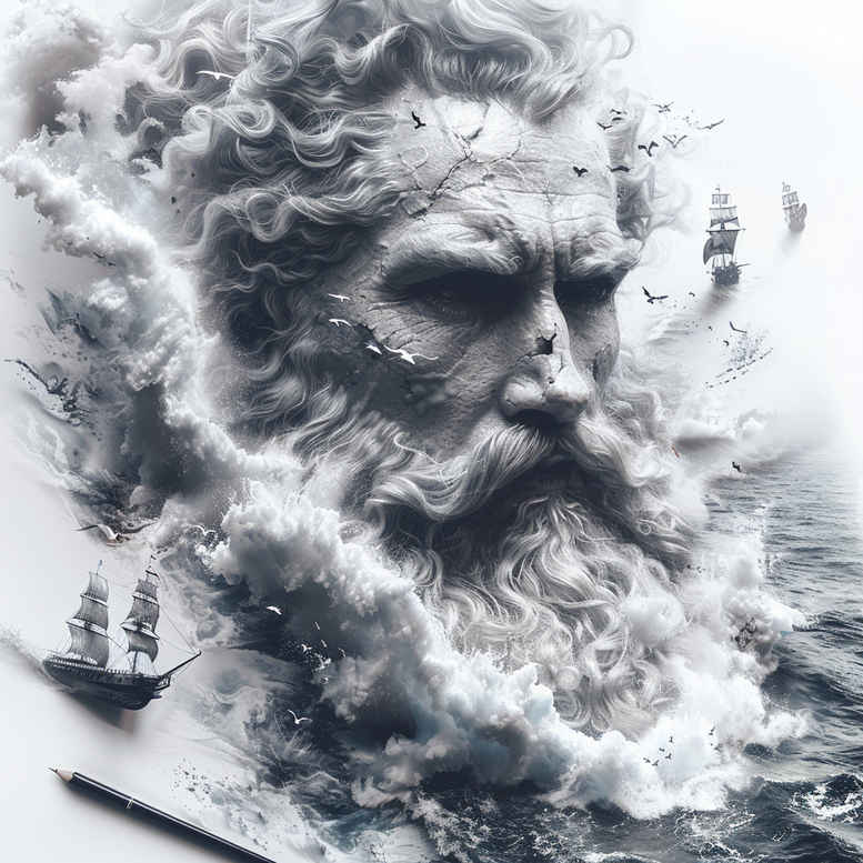 poseidon tattoo design ideas gentle shadow aquatic ruler for sternum