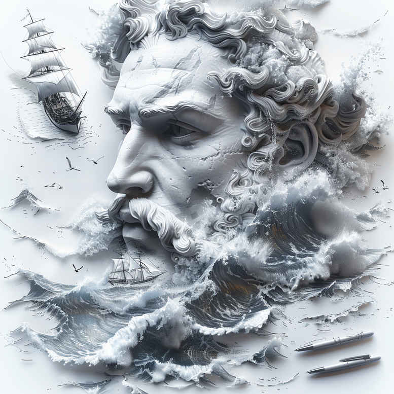 poseidon tattoo design ideas fine-line blue myth for shoulder blade