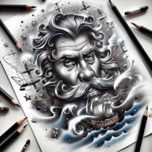 poseidon tattoo design ideas real-life shading deep sea might for abdomen