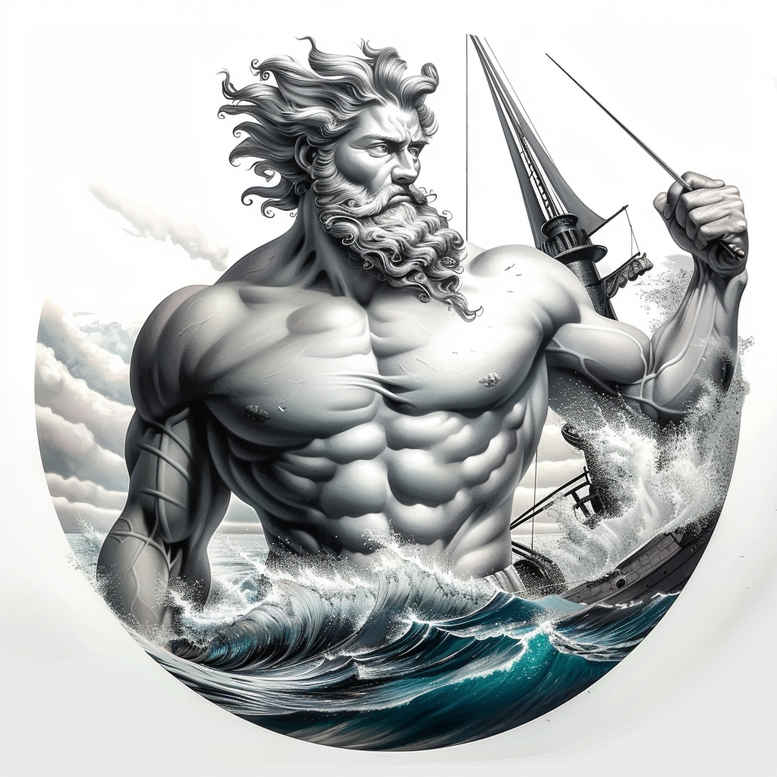 poseidon tattoo design ideas naturalistic divine flood for foot