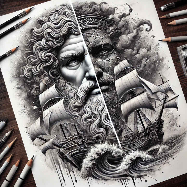 poseidon tattoo design ideas dreamlike godly waves for side