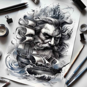 poseidon tattoo design ideas Surrealism fantastical elements legendary tide for heel