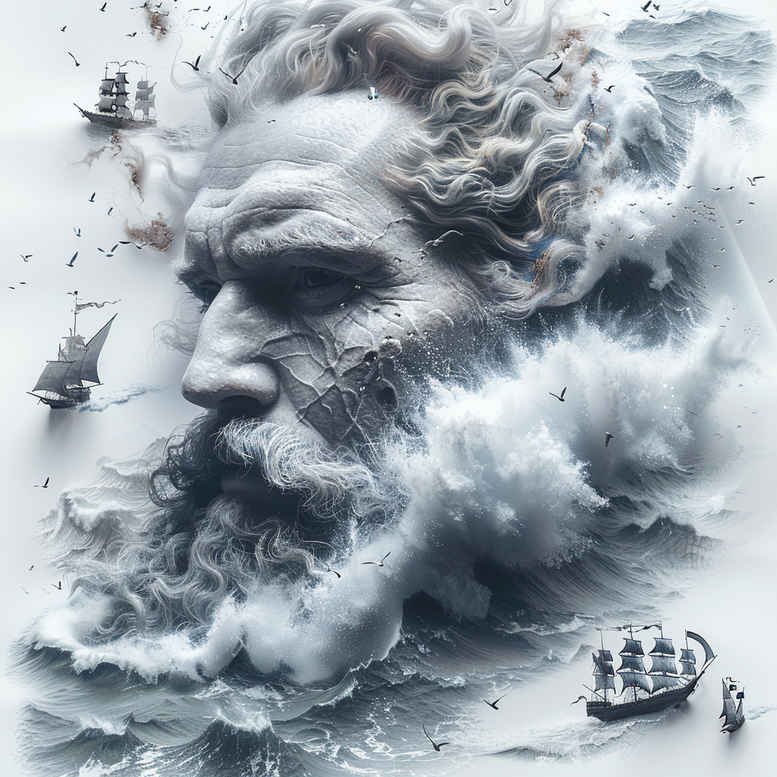 poseidon tattoo design ideas Surrealism translucent layers ocean force for upper back