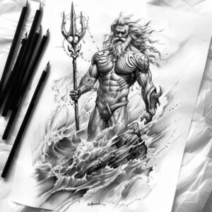 poseidon tattoo design ideas CGI-rendered ruler of depths embodying resilience
