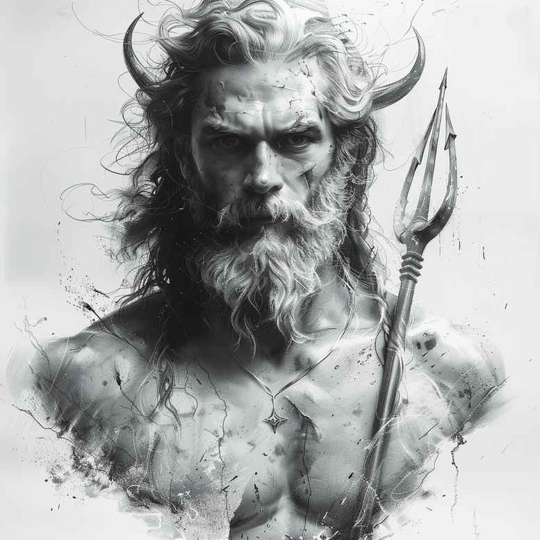 poseidon tattoo design ideas Realism smooth gradients sacred current symbolising perseverance