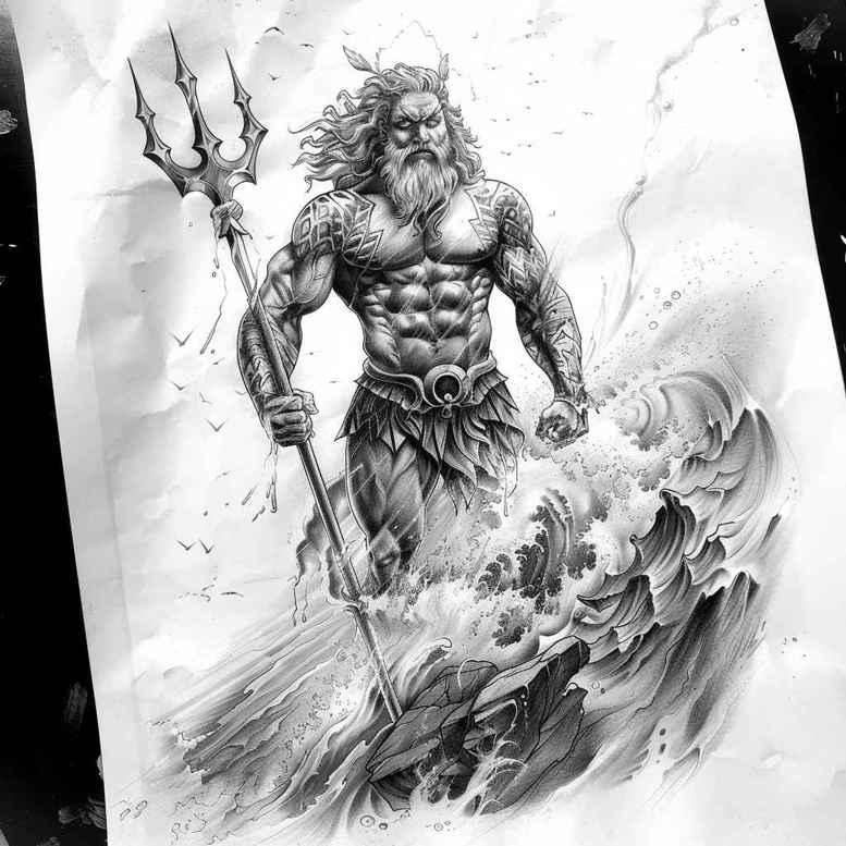 poseidon tattoo design ideas Realism textured skin saltwater soul represents perseverance