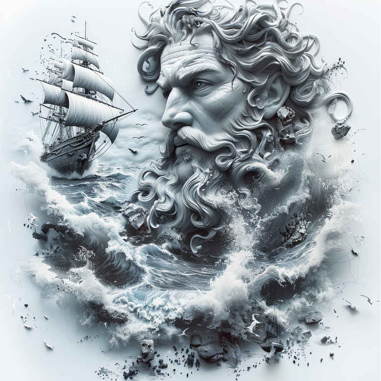 poseidon tattoo design ideas solid blacks sea protector for abdomen