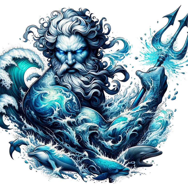 poseidon tattoo design ideas textured shading sea protector for nape