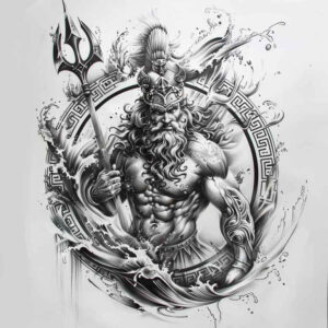 poseidon tattoo design ideas Realism dynamic shadows sea vengeance embodying resilience
