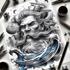 poseidon tattoo design ideas monochrome stormy crown for wrist
