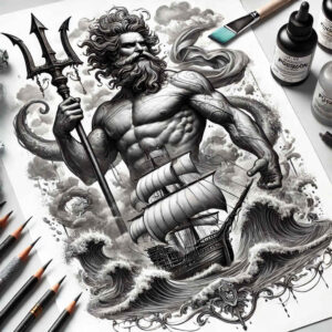 poseidon tattoo design ideas Neotraditional balanced tones tempest ink embodying determination