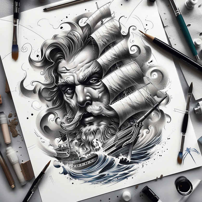 poseidon tattoo design ideas Surrealism illusionary tempest ink for wrist