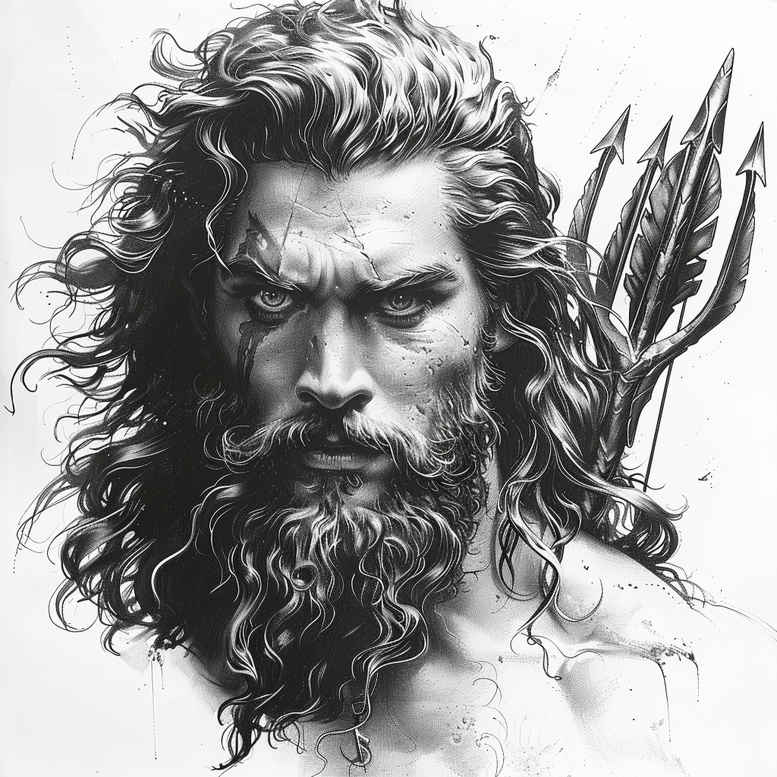 poseidon tattoo design ideas lifelike tidal energy for lower thigh